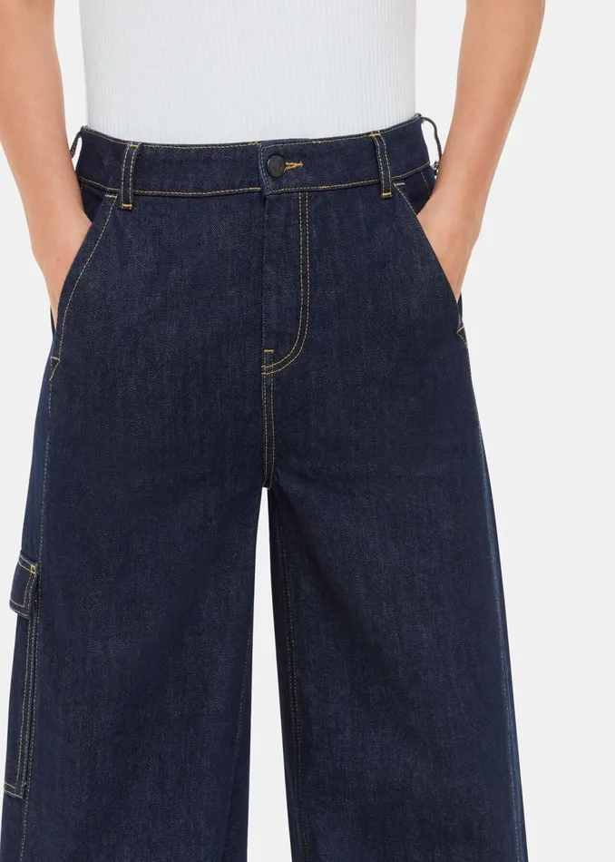 Women Trousers Whistles Dark Denim Wide Leg Cargo Jean