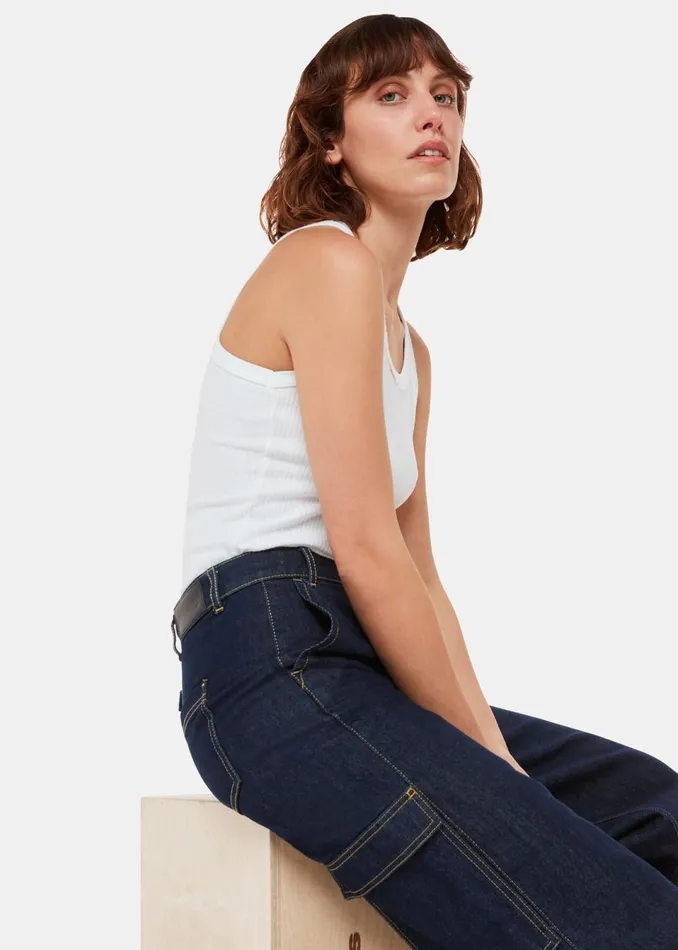 Women Trousers Whistles Dark Denim Wide Leg Cargo Jean
