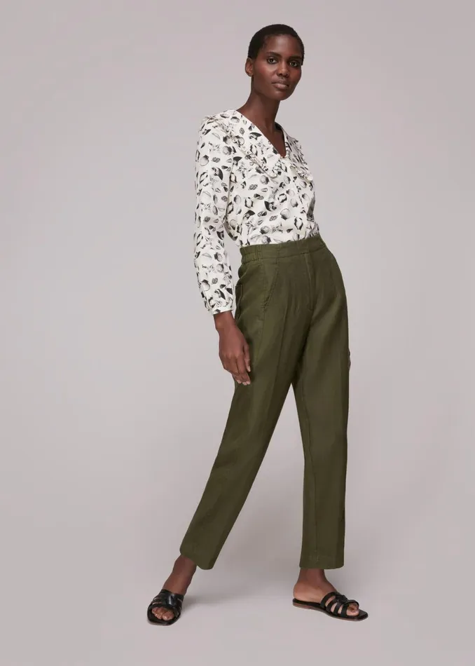 Women Trousers Whistles Khaki Linen Barrel Leg Trouser