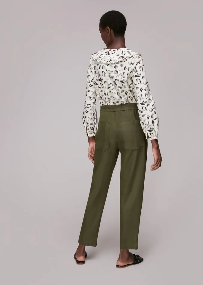 Women Trousers Whistles Khaki Linen Barrel Leg Trouser