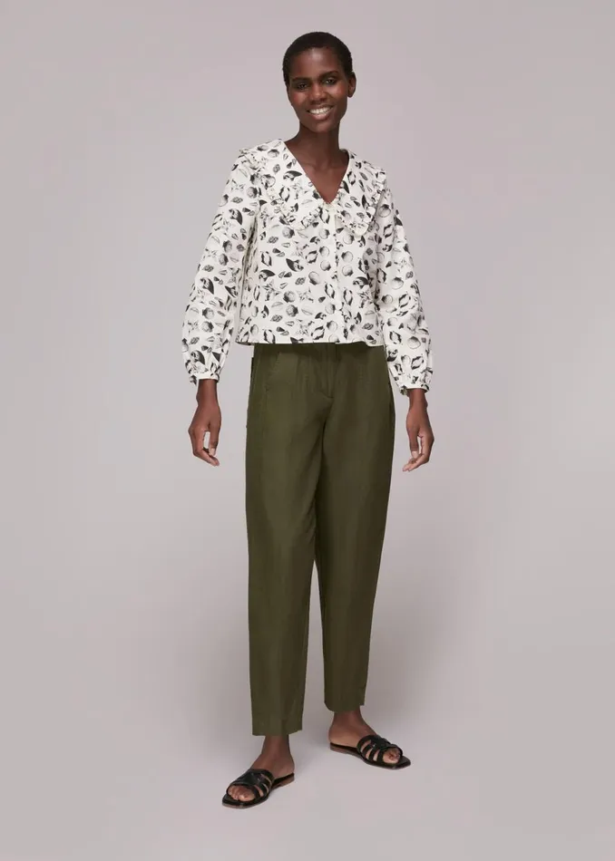 Women Trousers Whistles Khaki Linen Barrel Leg Trouser