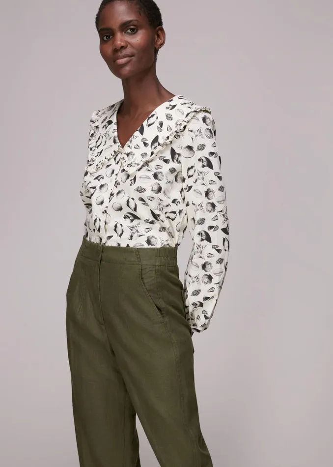 Women Trousers Whistles Khaki Linen Barrel Leg Trouser