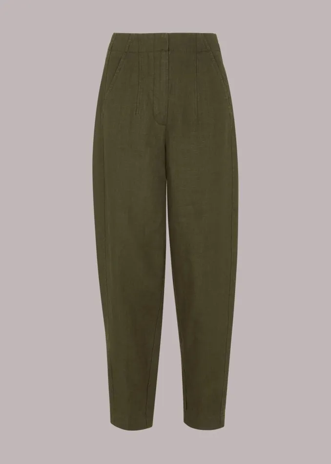Women Trousers Whistles Khaki Linen Barrel Leg Trouser