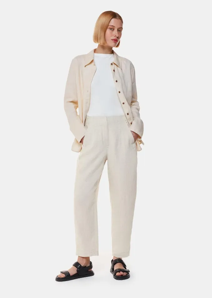 Women Trousers Whistles Oatmeal Linen Barrel Leg Trouser