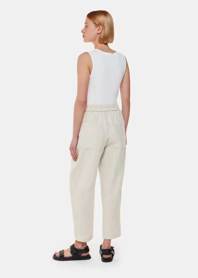 Women Trousers Whistles Oatmeal Linen Barrel Leg Trouser