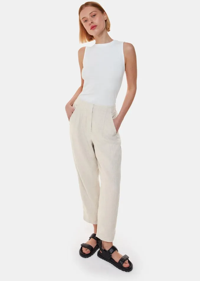 Women Trousers Whistles Oatmeal Linen Barrel Leg Trouser