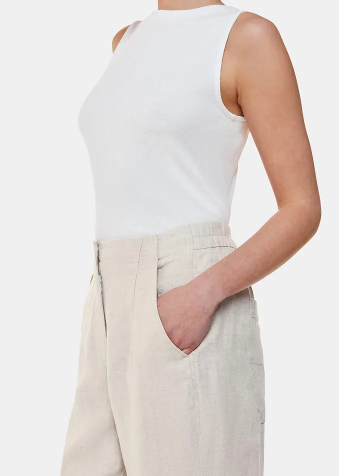 Women Trousers Whistles Oatmeal Linen Barrel Leg Trouser