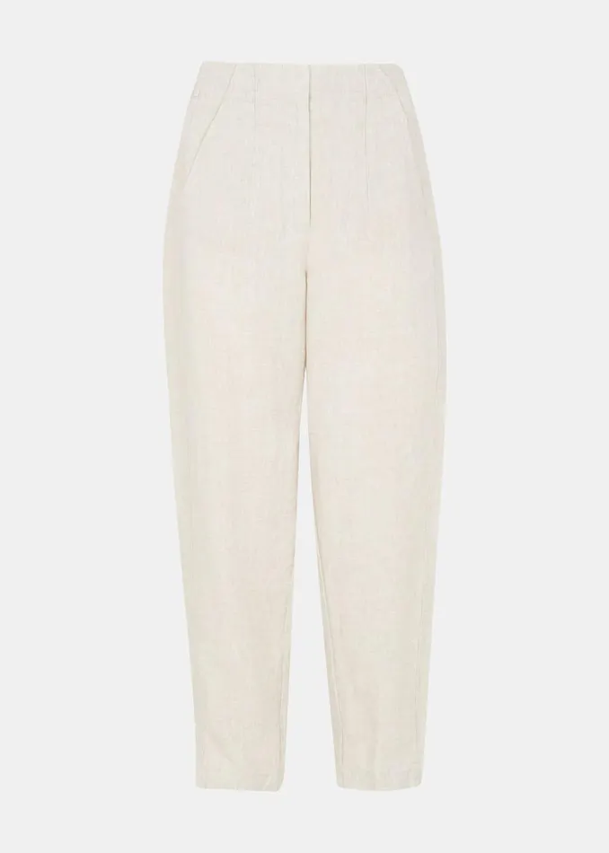 Women Trousers Whistles Oatmeal Linen Barrel Leg Trouser