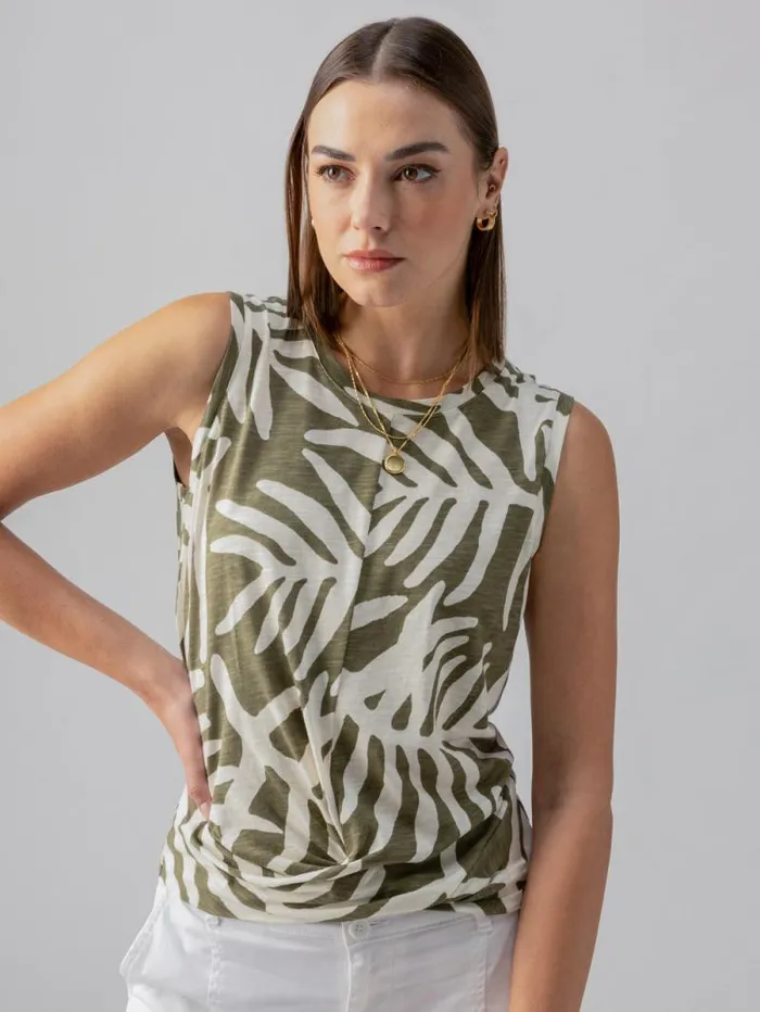 Women Twisted Tank Olive Night Palm Sanctuary Clothing Tees and Tops