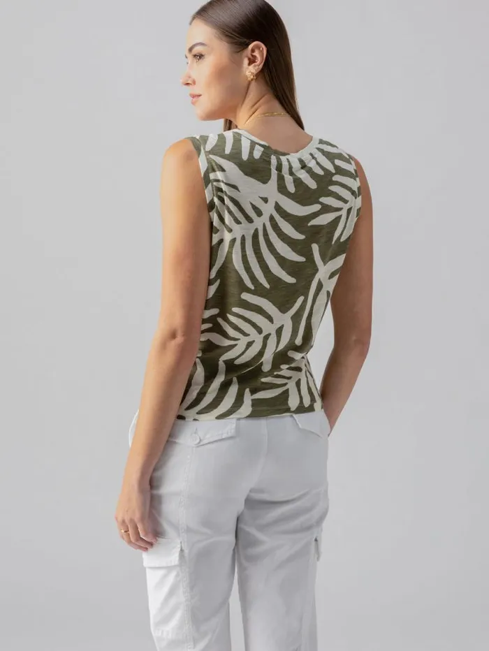 Women Twisted Tank Olive Night Palm Sanctuary Clothing Tees and Tops