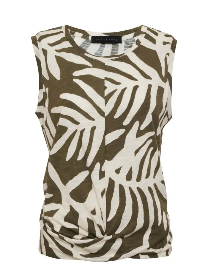 Women Twisted Tank Olive Night Palm Sanctuary Clothing Tees and Tops