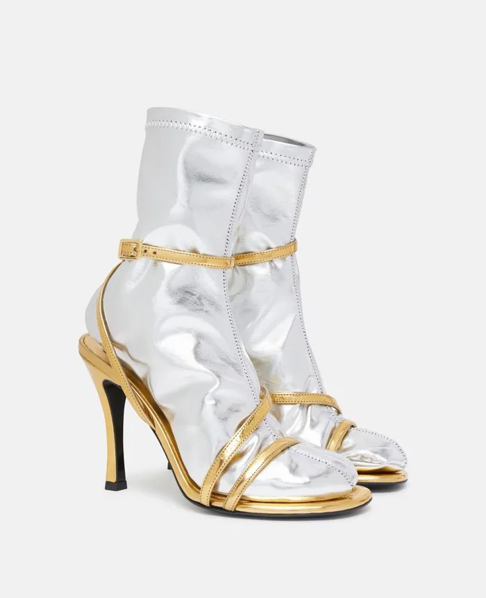 WomenUnisex Boots Stella McCartney DoubleChromatic SockEffect Heeled Boots Silver Gold