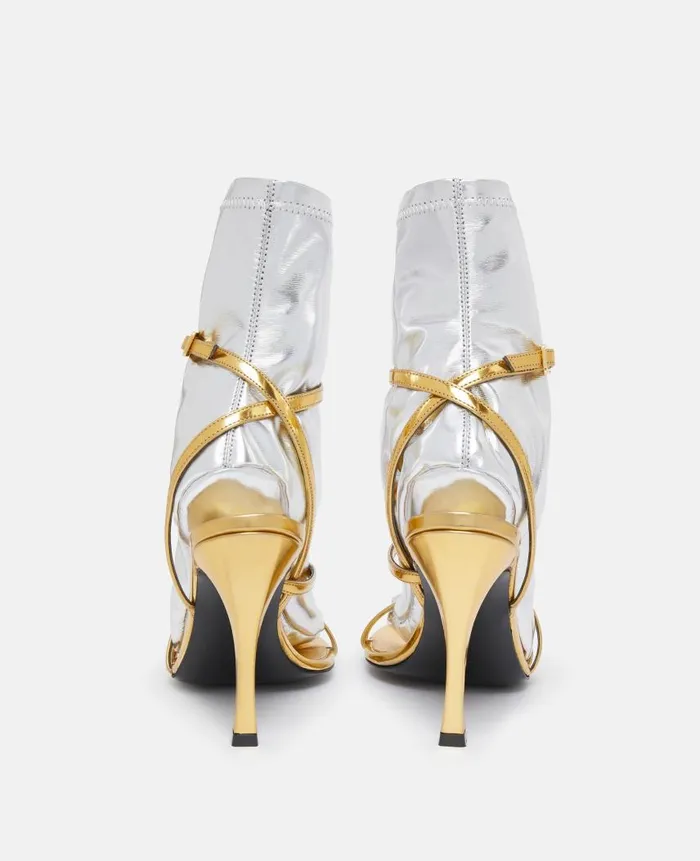 WomenUnisex Boots Stella McCartney DoubleChromatic SockEffect Heeled Boots Silver Gold