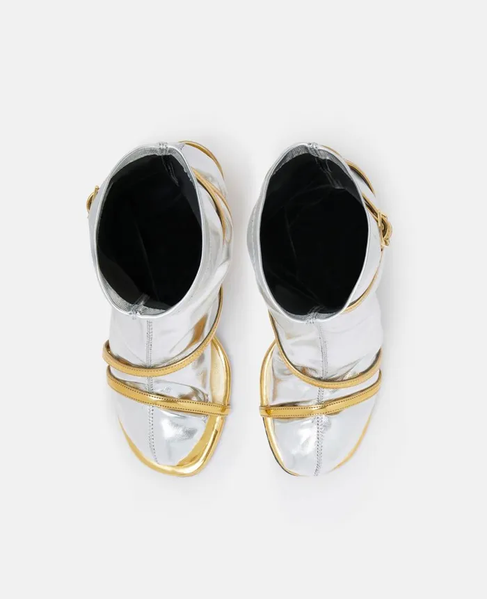 WomenUnisex Boots Stella McCartney DoubleChromatic SockEffect Heeled Boots Silver Gold