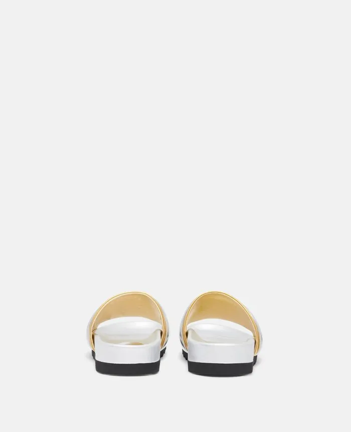 WomenUnisex Sandals Stella McCartney DoubleChromatic SlideOn Sandals Silver Gold