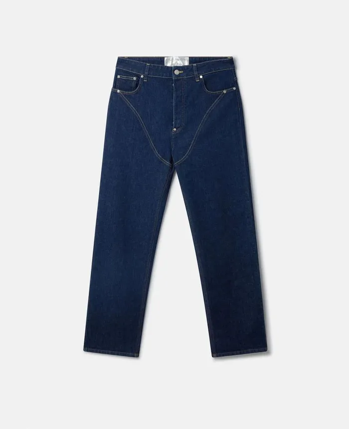 WomenUnisex Trousers And Shorts Stella McCartney Platinum Dream Embroidered MidRise StraightLeg Denim Jeans Dark Blue