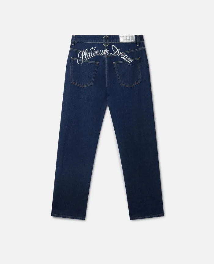 WomenUnisex Trousers And Shorts Stella McCartney Platinum Dream Embroidered MidRise StraightLeg Denim Jeans Dark Blue