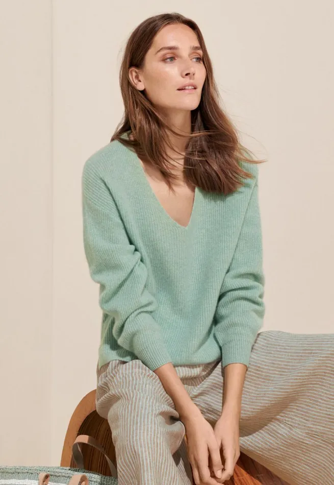 Women Vneck Sweater Soft Jade Poetry Fashion Sweaters