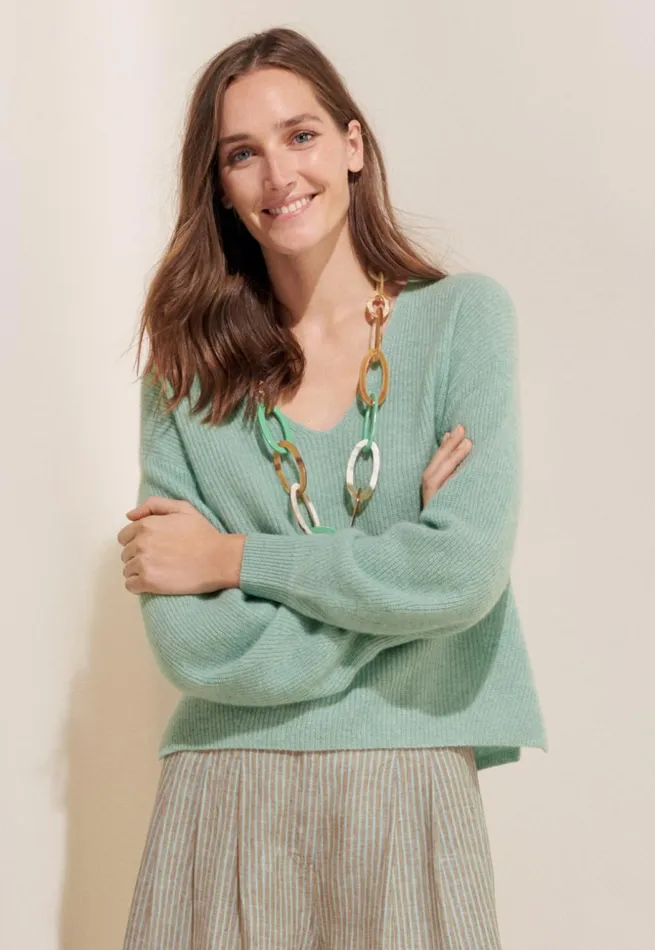 Women Vneck Sweater Soft Jade Poetry Fashion Sweaters
