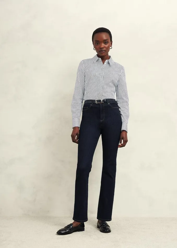 Women Victoria Cotton Blend Shirt Blue White Hobbs Tops