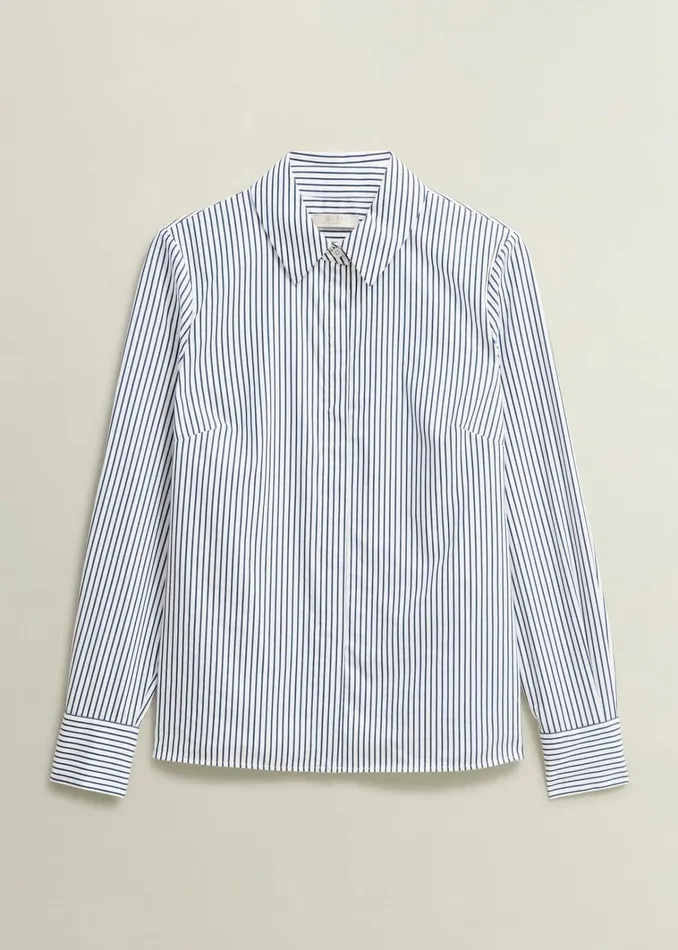 Women Victoria Cotton Blend Shirt Blue White Hobbs Tops