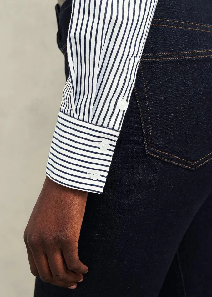 Women Victoria Cotton Blend Shirt Blue White Hobbs Tops