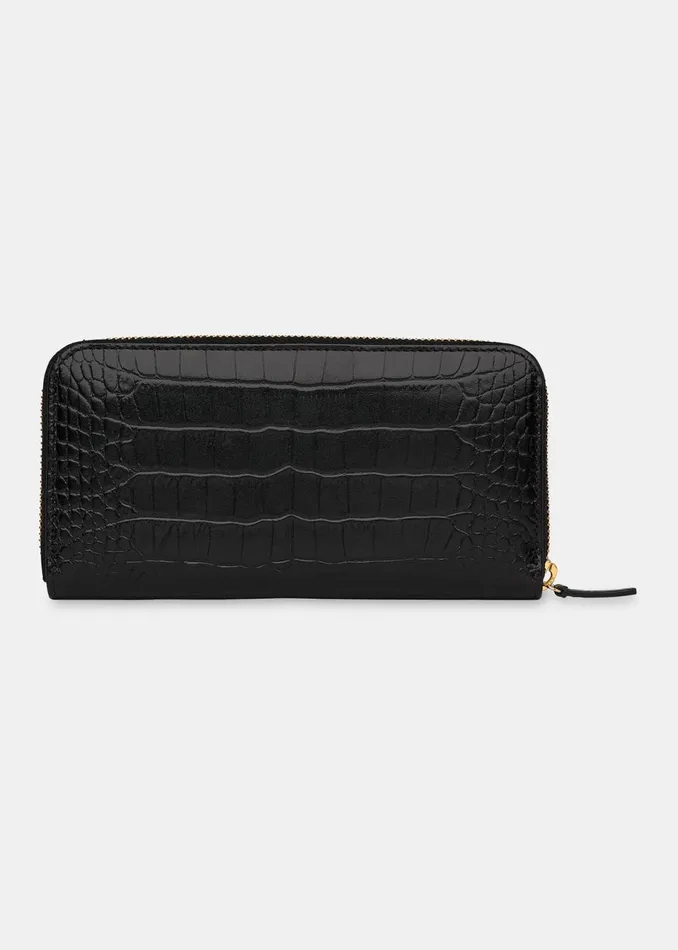 Women Wallets and Cardholders Whistles Black Shiny Croc Long Purse