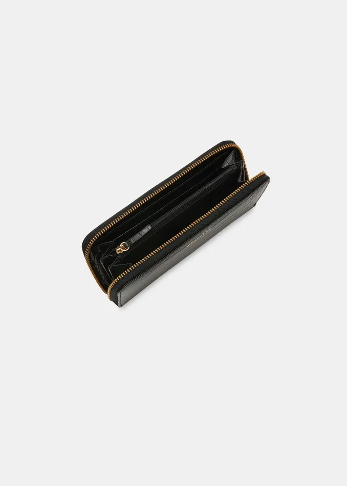 Women Wallets and Cardholders Whistles Black Shiny Croc Long Purse