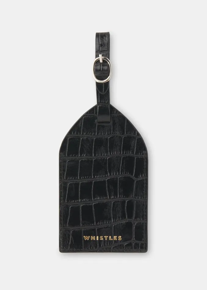 Women Wallets and Cardholders Whistles Black Shiny Croc Luggage Tag