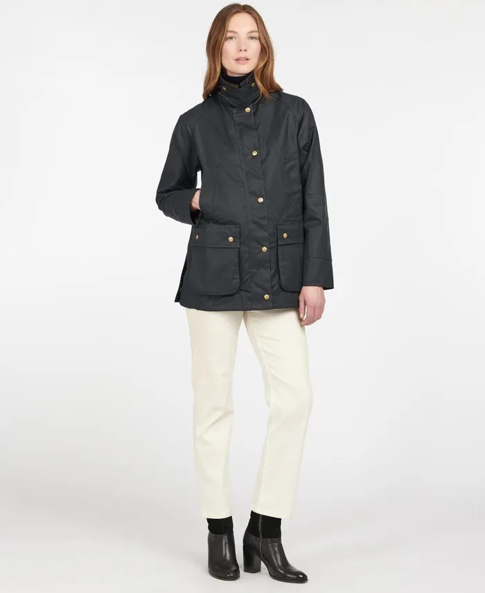 Women Waxed Jackets Barbour Acorn Waxed Cotton Jacket Classic Blackclassic