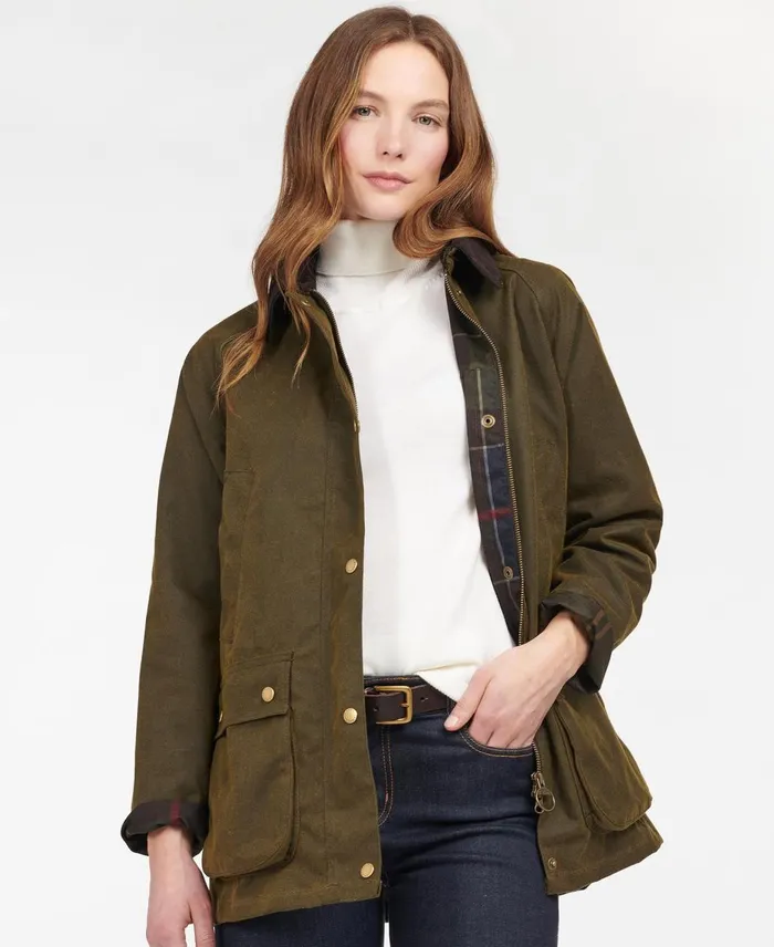 Women Waxed Jackets Barbour Acorn Waxed Cotton Jacket Olive
