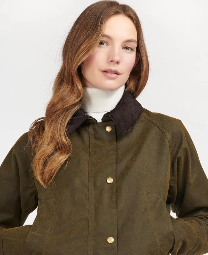 Women Waxed Jackets Barbour Acorn Waxed Cotton Jacket Olive