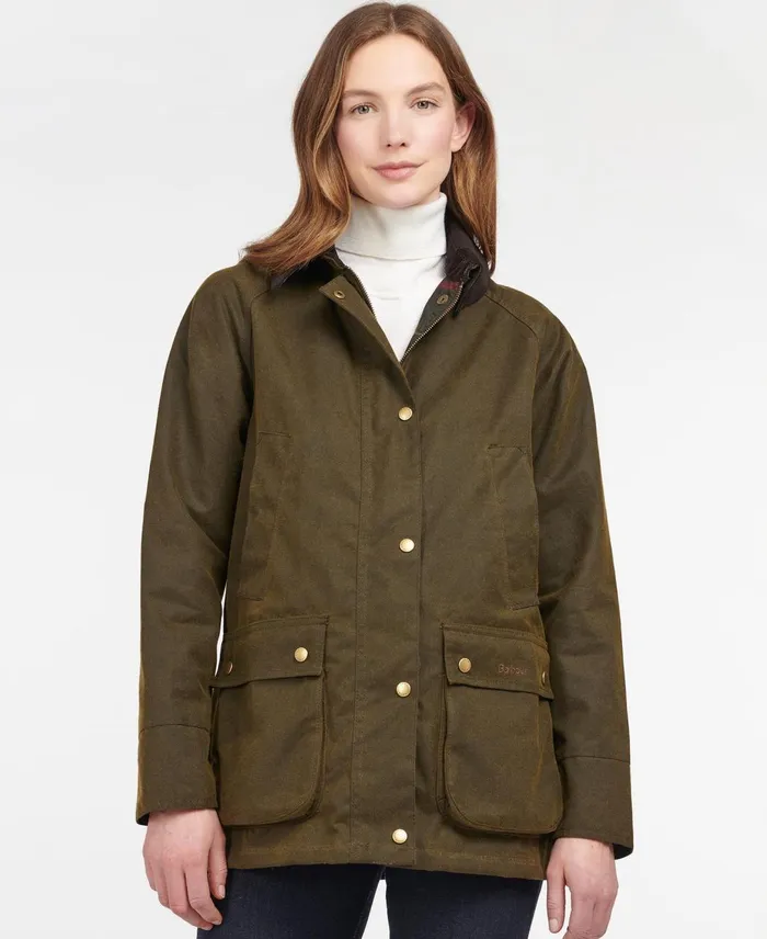 Women Waxed Jackets Barbour Acorn Waxed Cotton Jacket Olive