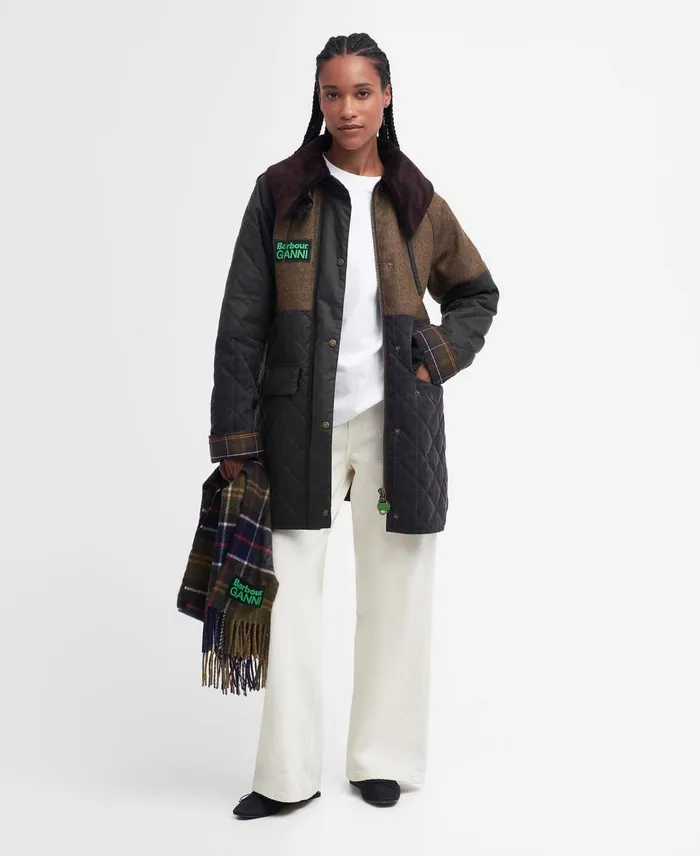 Women Waxed Jackets Barbour X GANNI Short Burghley Quilted Wax Jacket Navydull Classicclassic Women Waxed Jackets Barbour X GANNI Short Burghley Quilted Wax Jacket Navydull Classicclassic