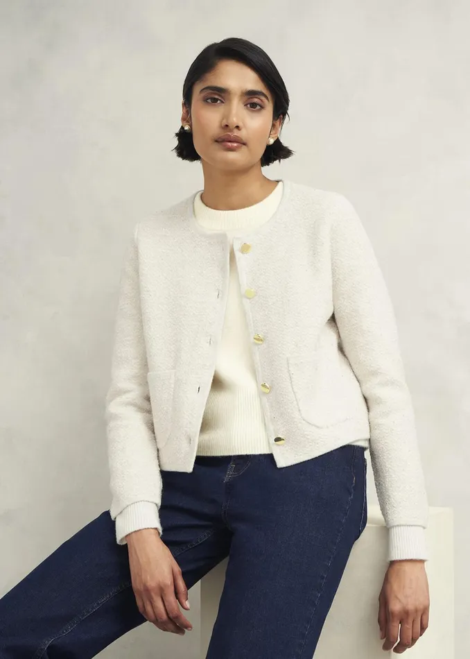 Women Zayla Sparkle Knitted Jacket Ivory Hobbs Coats and Jackets
