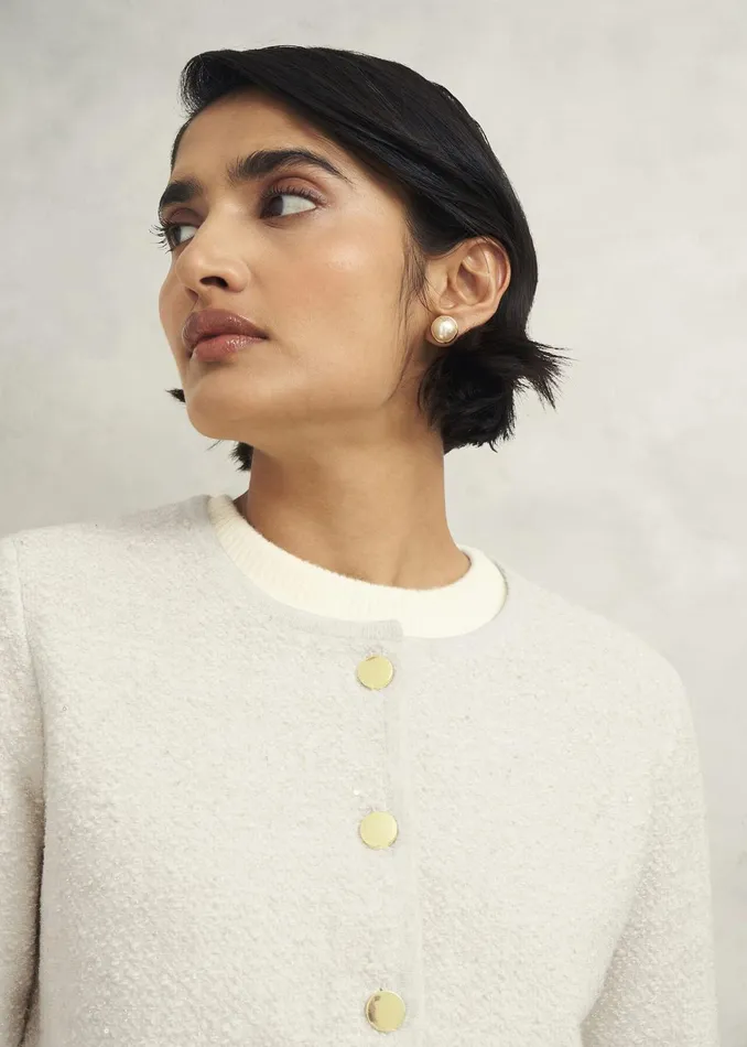 Women Zayla Sparkle Knitted Jacket Ivory Hobbs Coats and Jackets