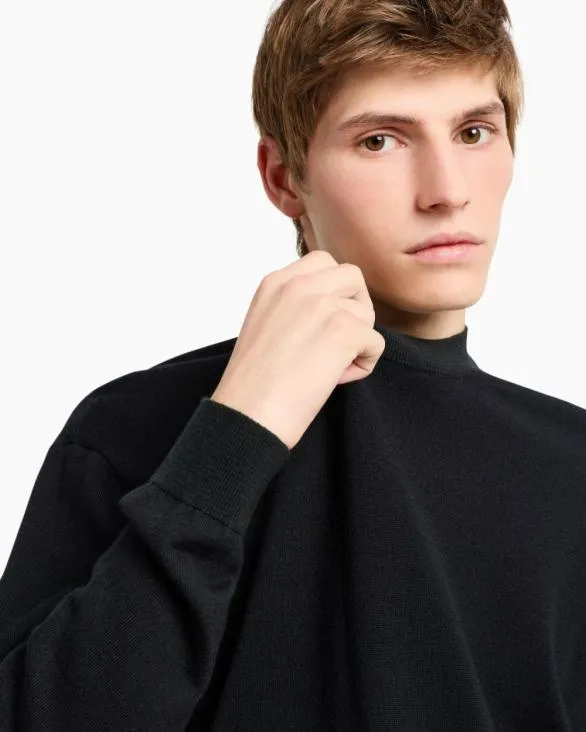 Wool Blend Turtleneck Sweater Navyblue Men Armani Knitwear Wool Blend Turtleneck Sweater Navyblue Men Armani Knitwear