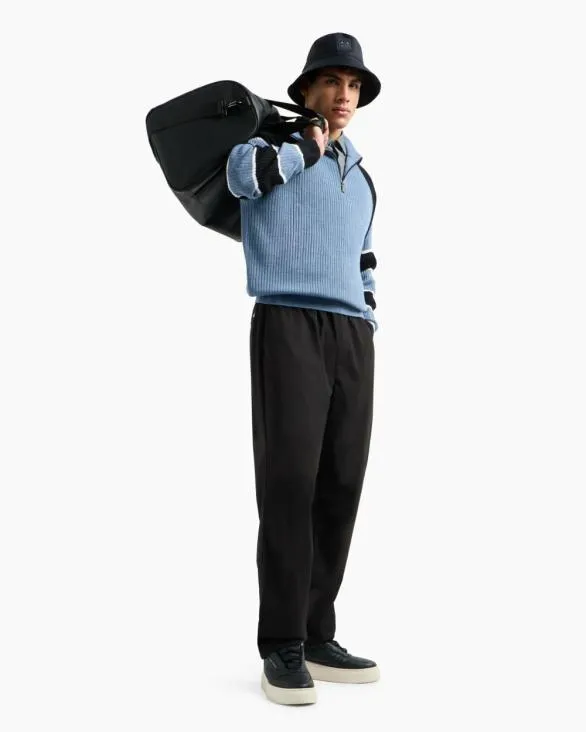 Zipup Sweater With Striped Sleeves Lightblue Men Armani Knitwear Zipup Sweater With Striped Sleeves Lightblue Men Armani Knitwear
